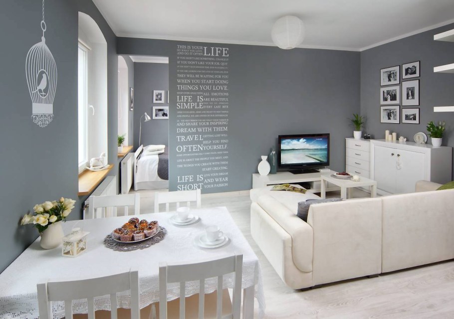 Серые стены в интерьере