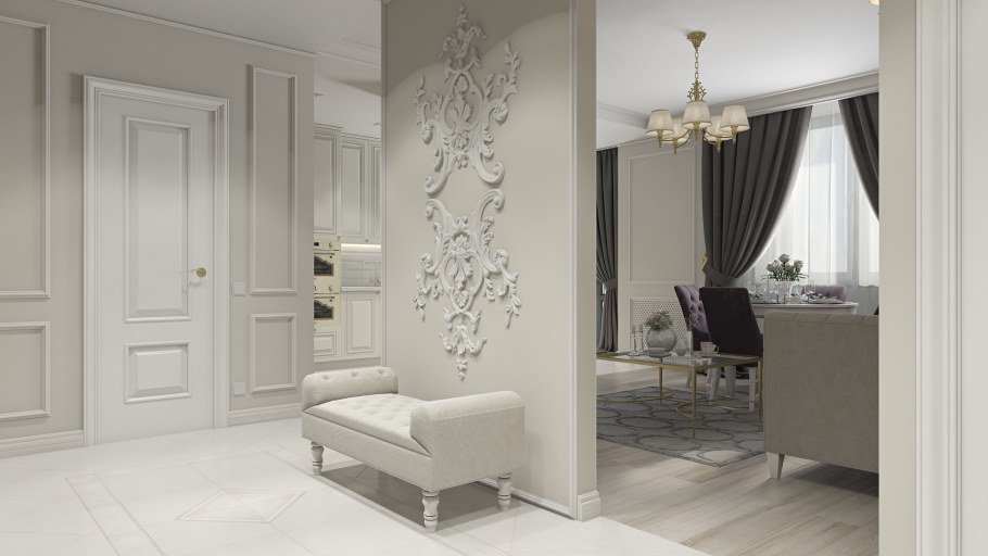 Обои с вензелями в интерьере гостиной