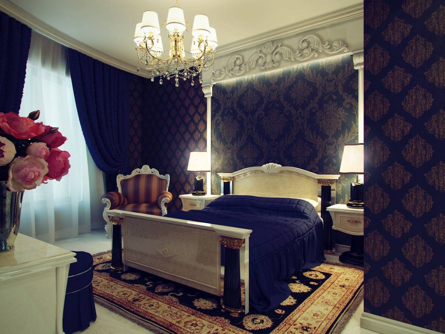 Спальня синяя с золотом