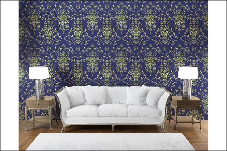 Синие обои с вензелями