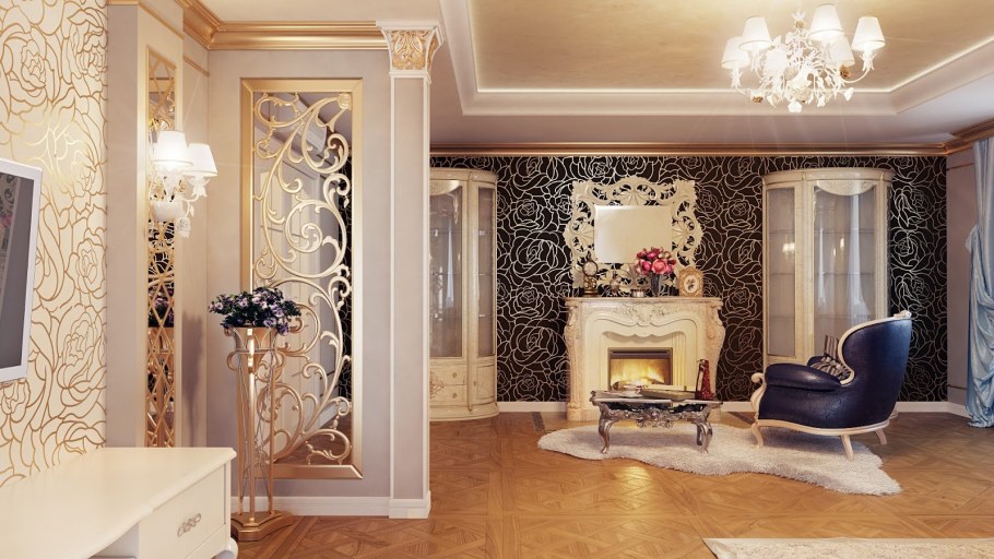 Обои в классическом стиле для гостиной