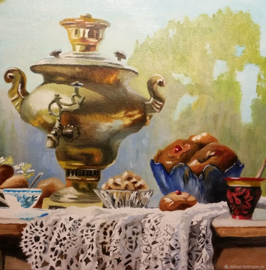 "Натюрморт с табуреткой и самоваром" Академический