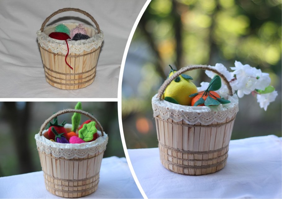 Ведро из деревянных прищепок