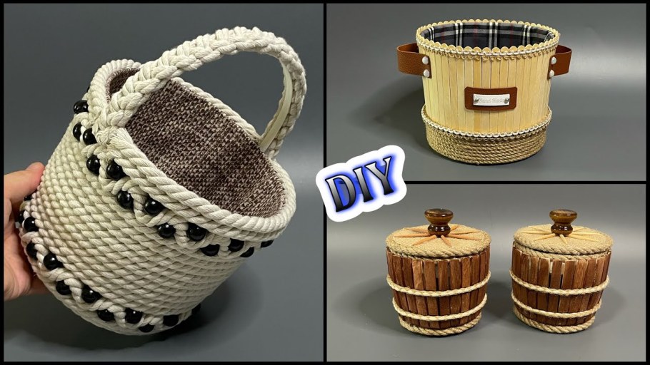 Джутовая корзинка с ручками