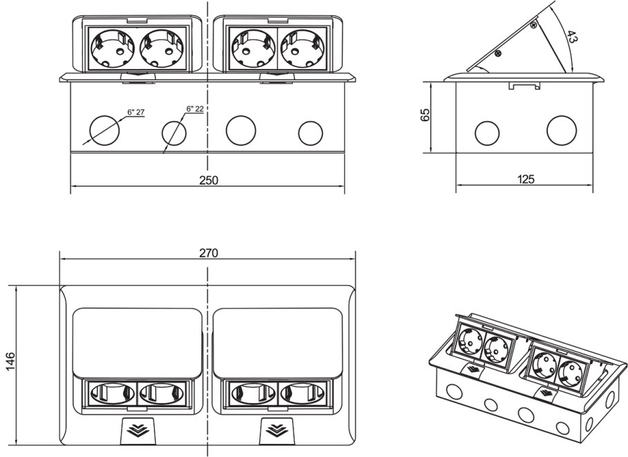 Donel выдвижной блок 4 мод. Античная латунь (с уст. Набором)