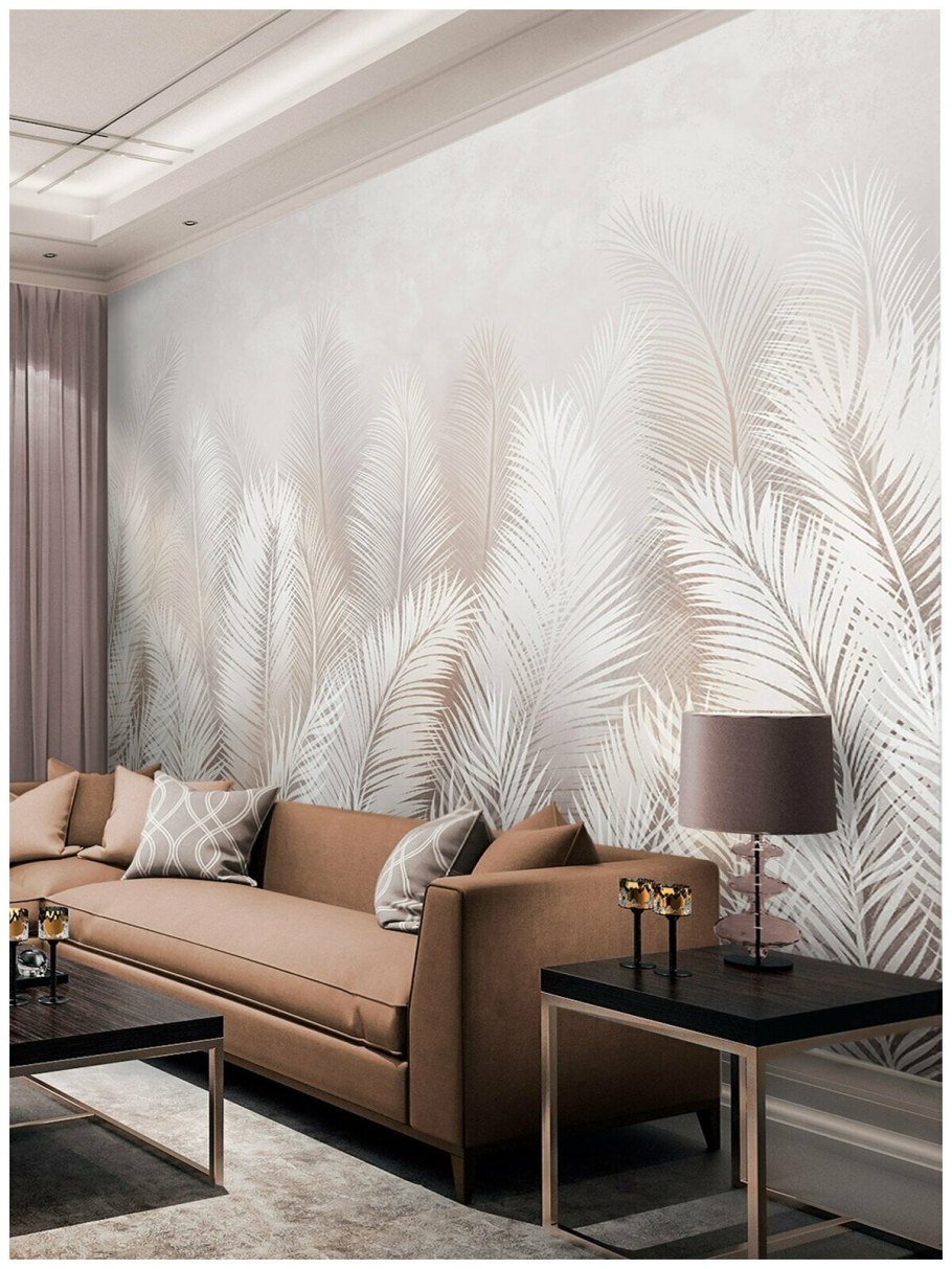 Фотообои листья в интерьере гостиной