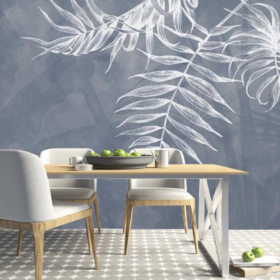 Обои с пальмовыми листьями в интерьере