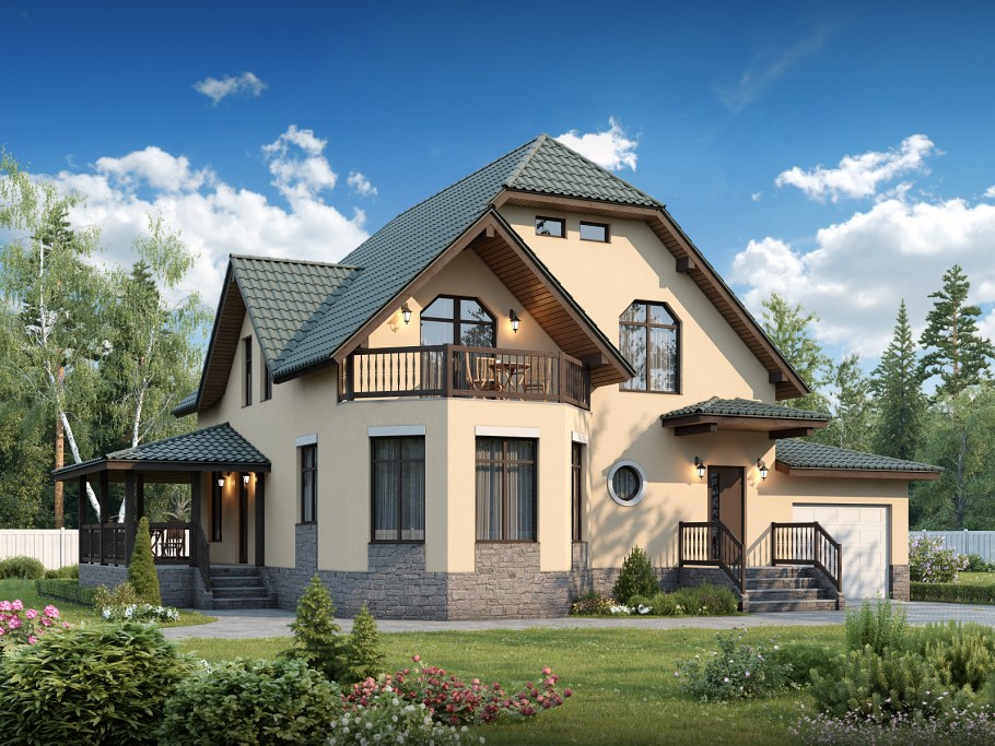 Одноэтажный дом с мансардой 200м2