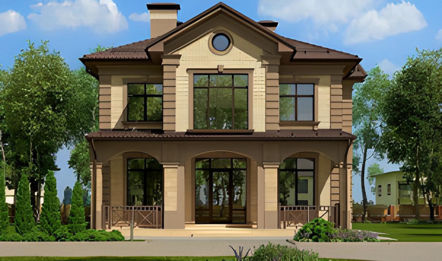 Двухэтажный кирпичный дом с гаражом