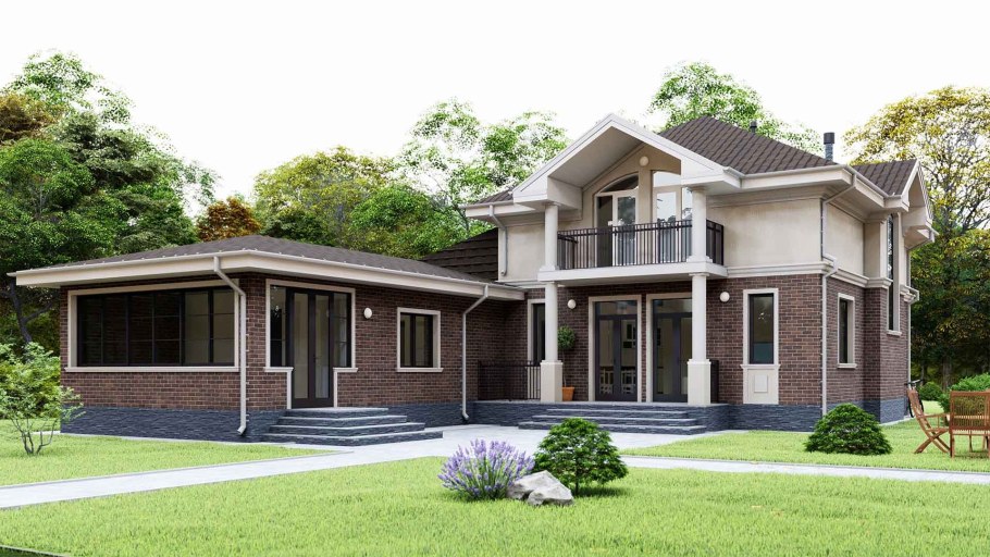 Двухэтажный коттедж с террасой