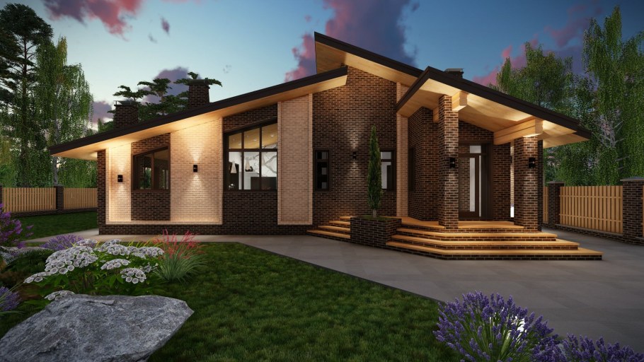 Одноэтажный дом 120кв с террасой проект