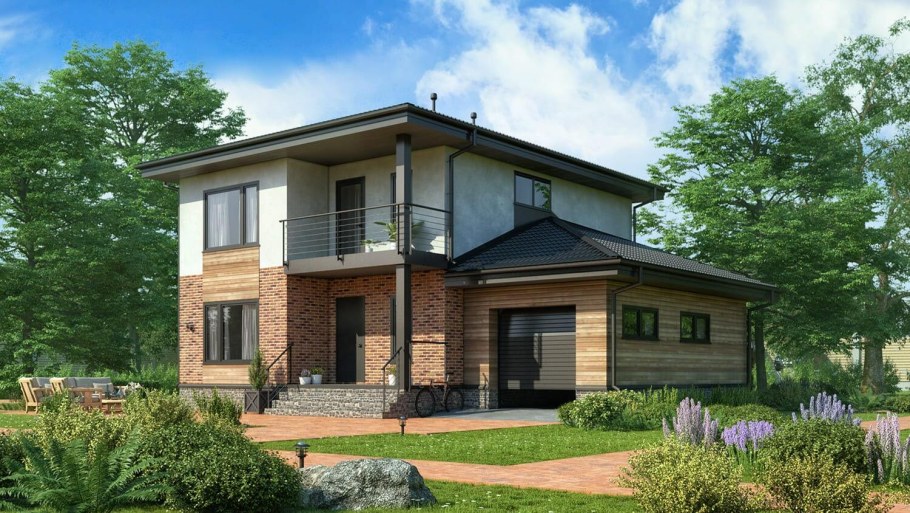 Двухэтажный дом с гаражом в европейском стиле