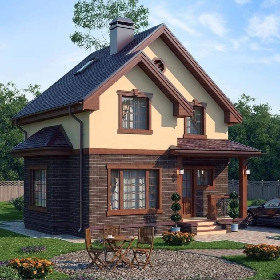 Небольшой двухэтажный дом из кирпича