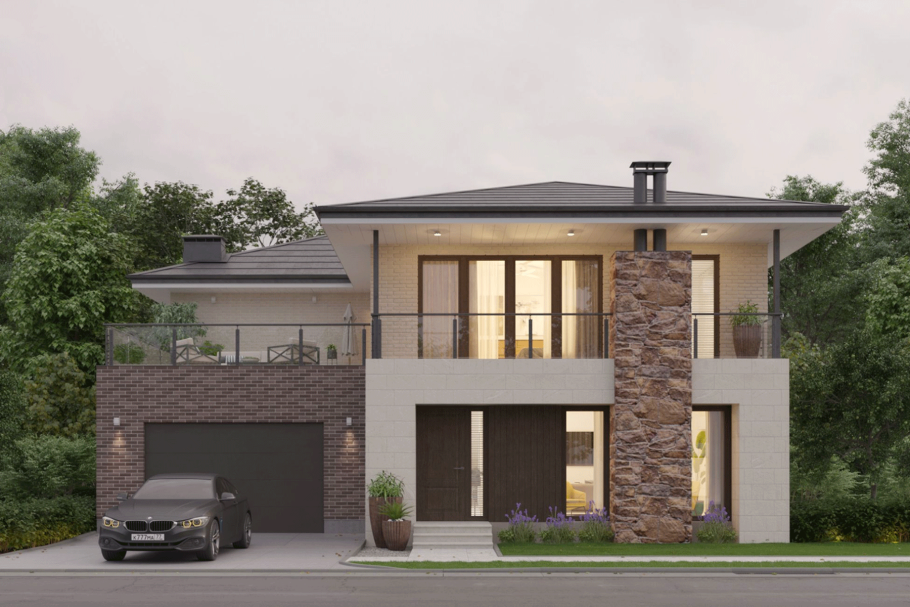 Дом 150 м2 в стиле Райта