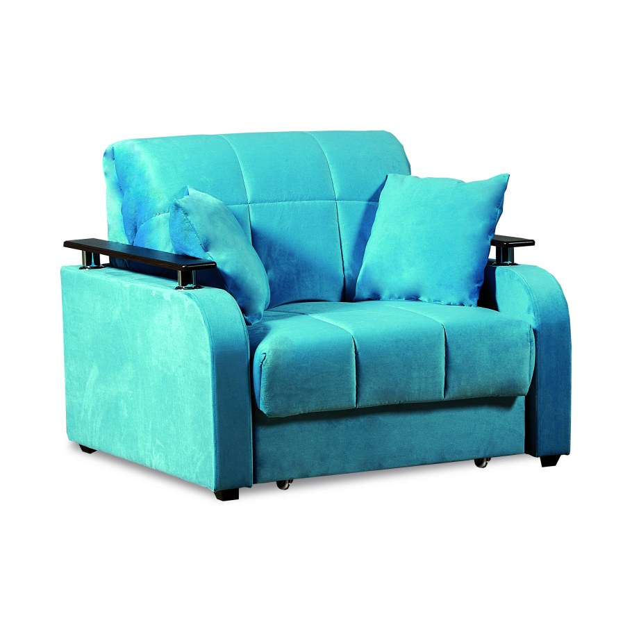 Бирюзовое кресло кровать с подлокотниками