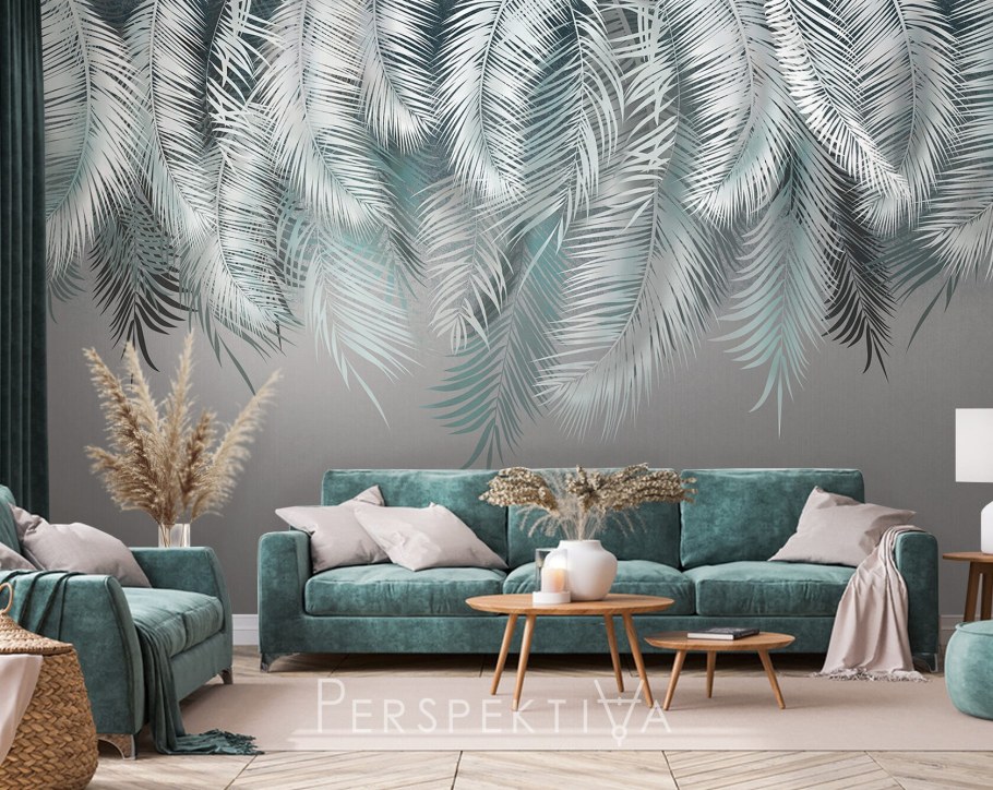 Обои пальмы в интерьере гостиной