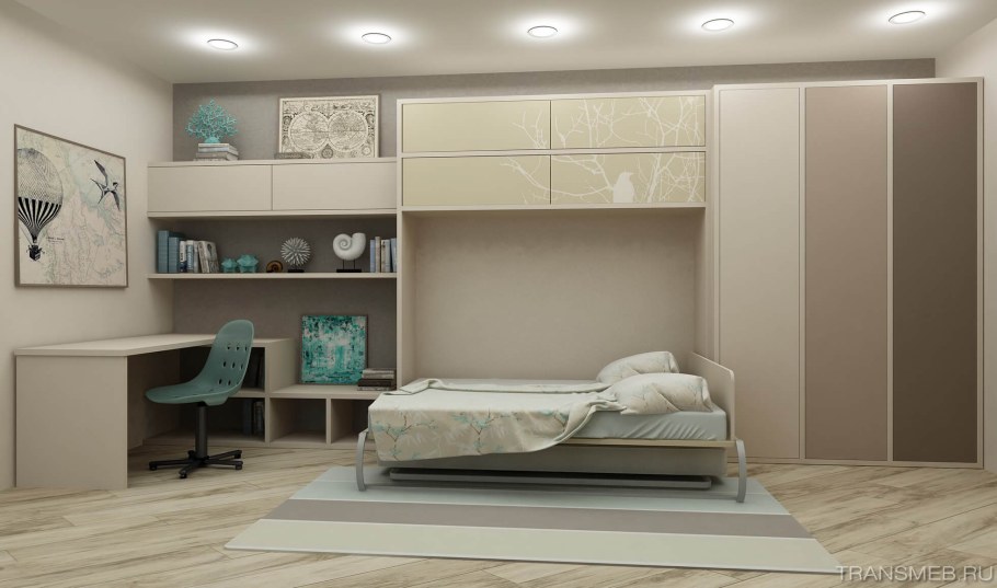 Откидная кровать трансформер горизонтальная двуспальная