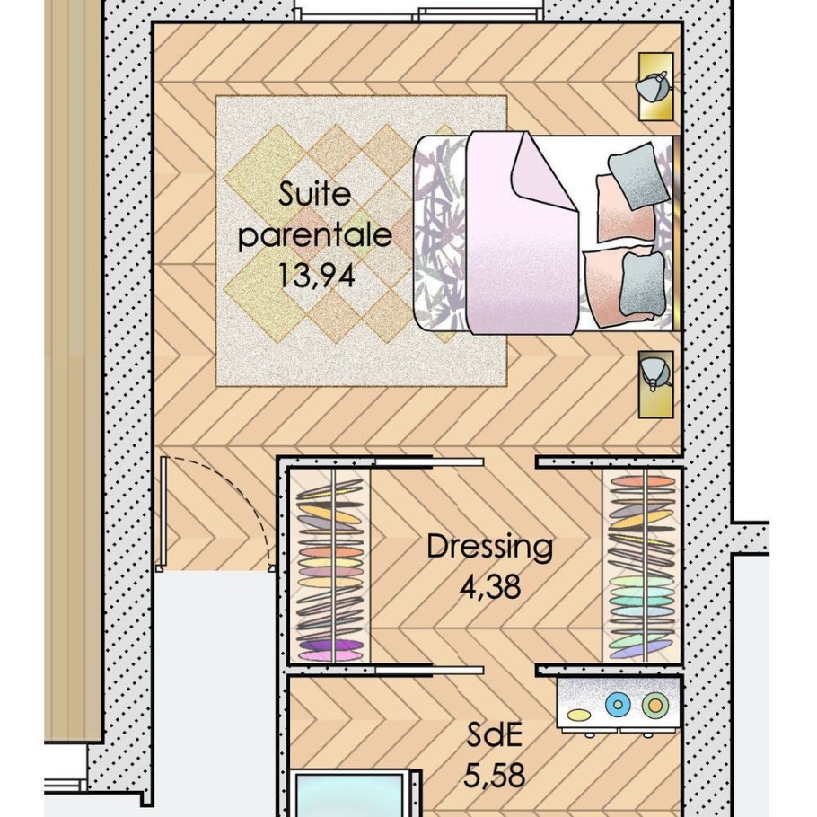 Планировка спальни с гардеробом и санузлом