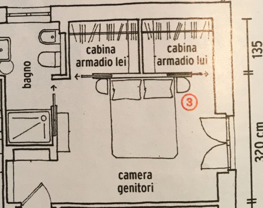 План комнаты с гардеробной и санузлом
