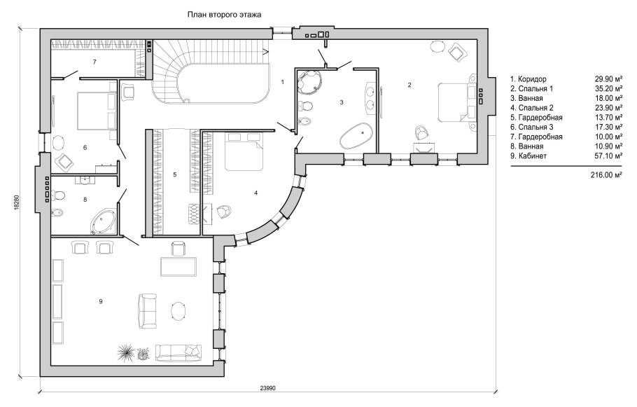 План комнаты с гардеробной и санузлом