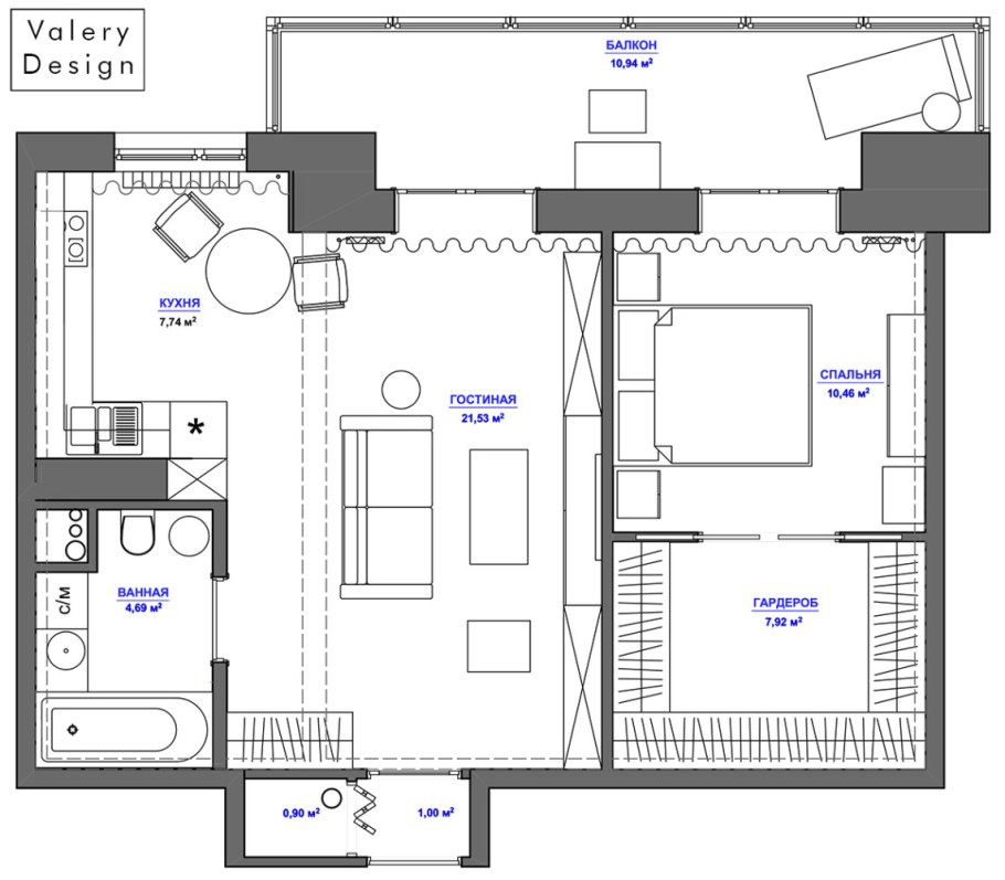 Спальня с гардеробной и санузлом план