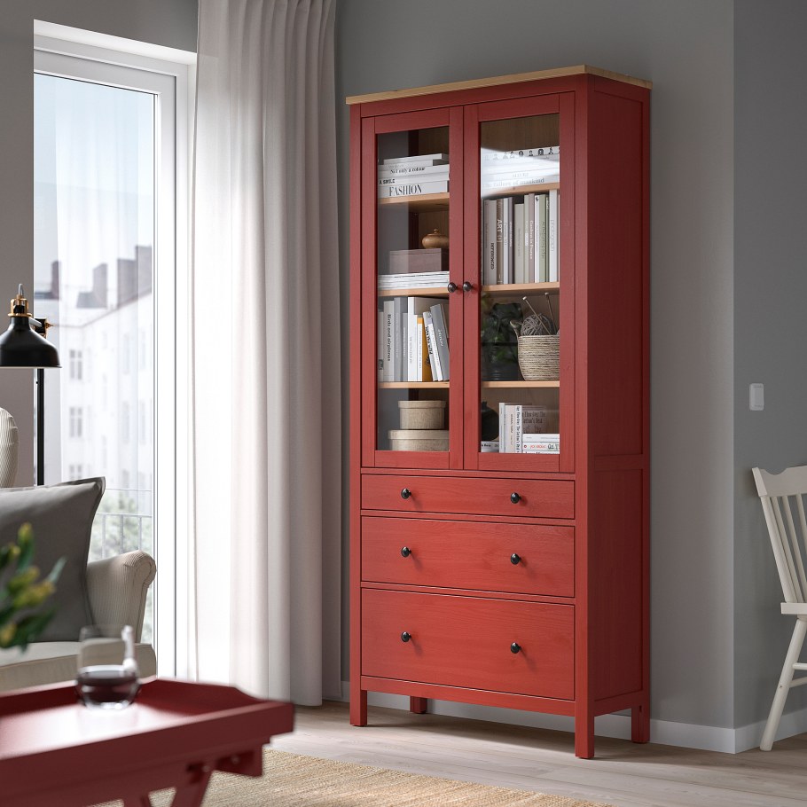 Hemnes ХЕМНЭС шкаф-витрина с 3 ящиками