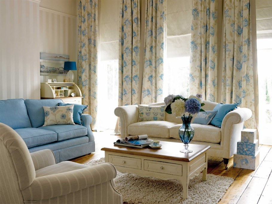 Интерьер в бежево голубых тонах