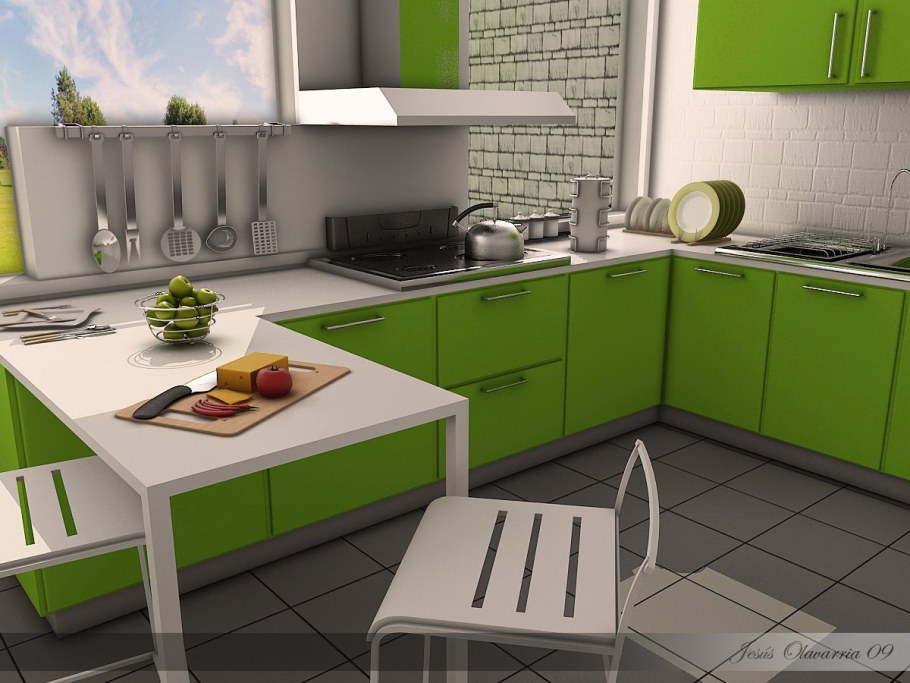 Серо салатовая кухня