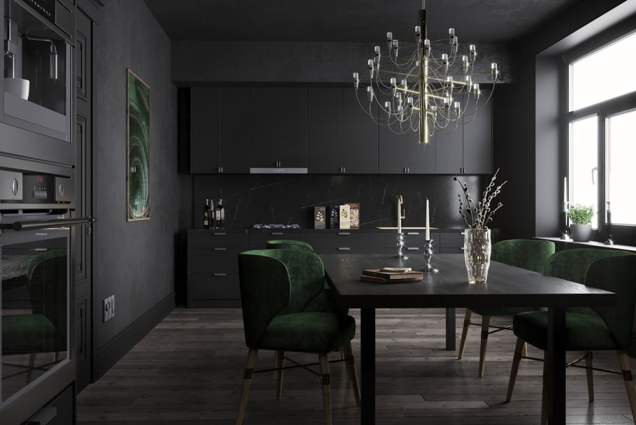 Темная кухня в интерьере