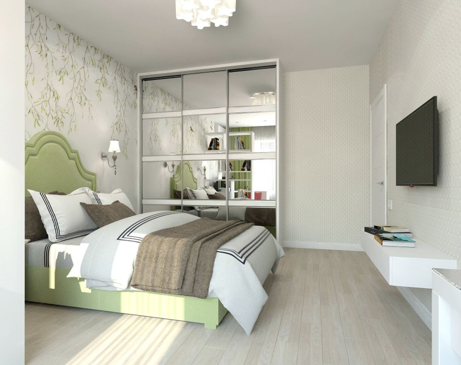 Спальня в серо зеленых тонах