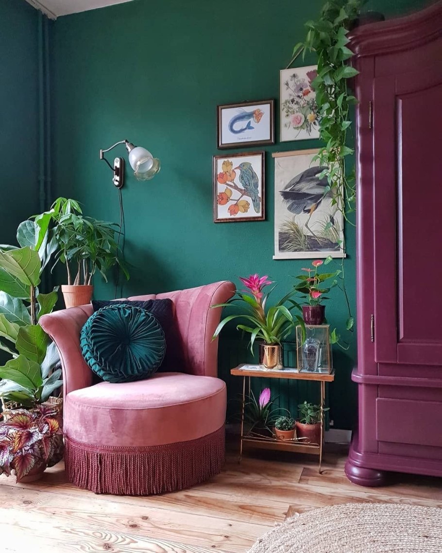 Интерьер в розово зеленых тонах
