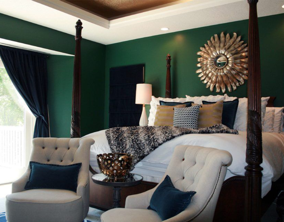 Изумрудный интерьер спальни