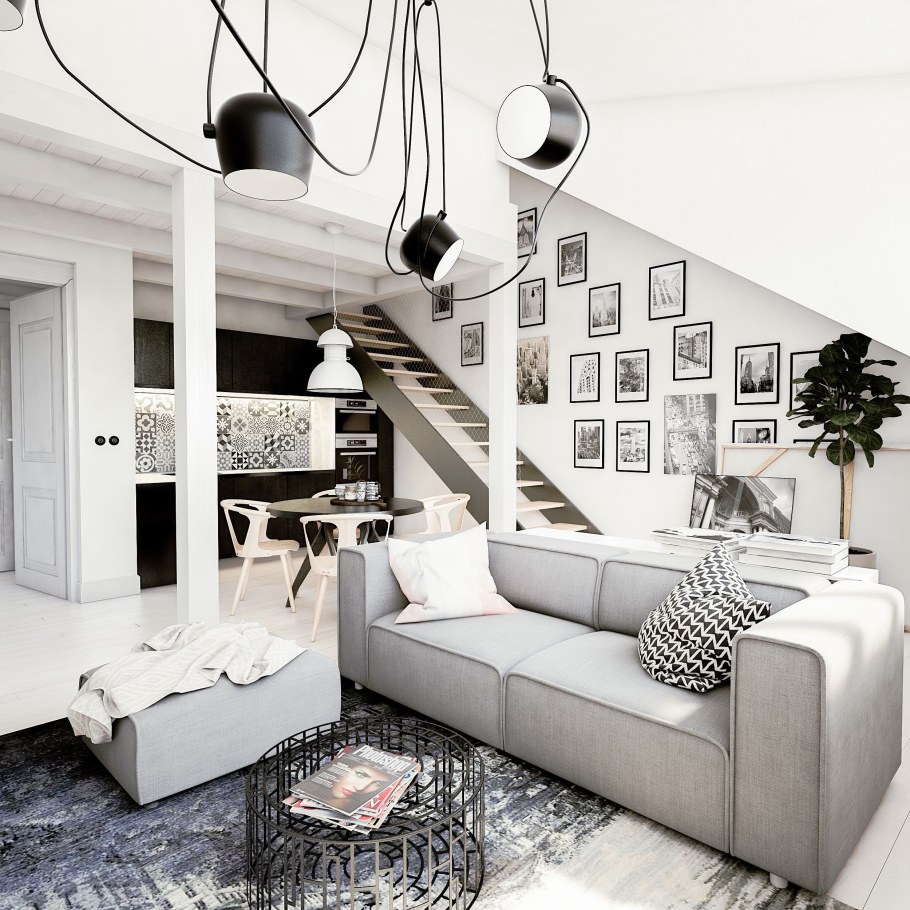 Квартира в стиле лофт в белом цвете