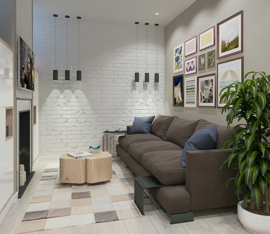 Гостиная в стиле лофт в светлых тонах