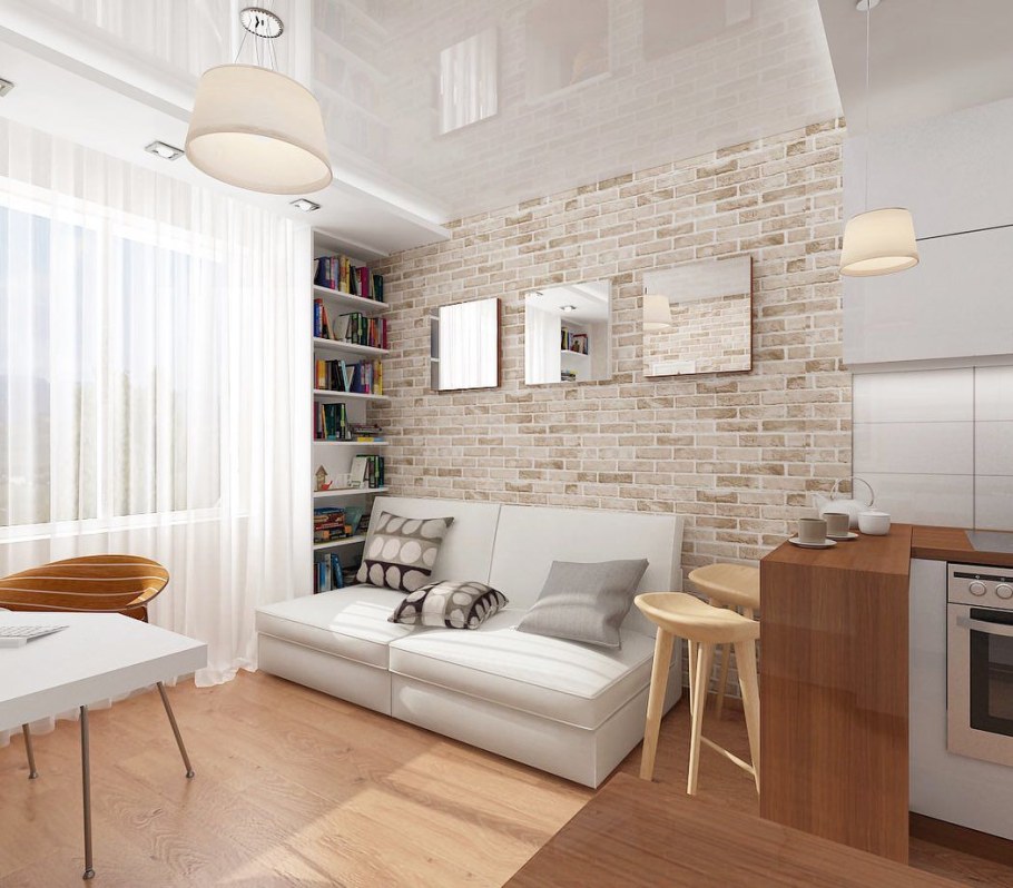 Кухни гостиные с кирпичной стеной