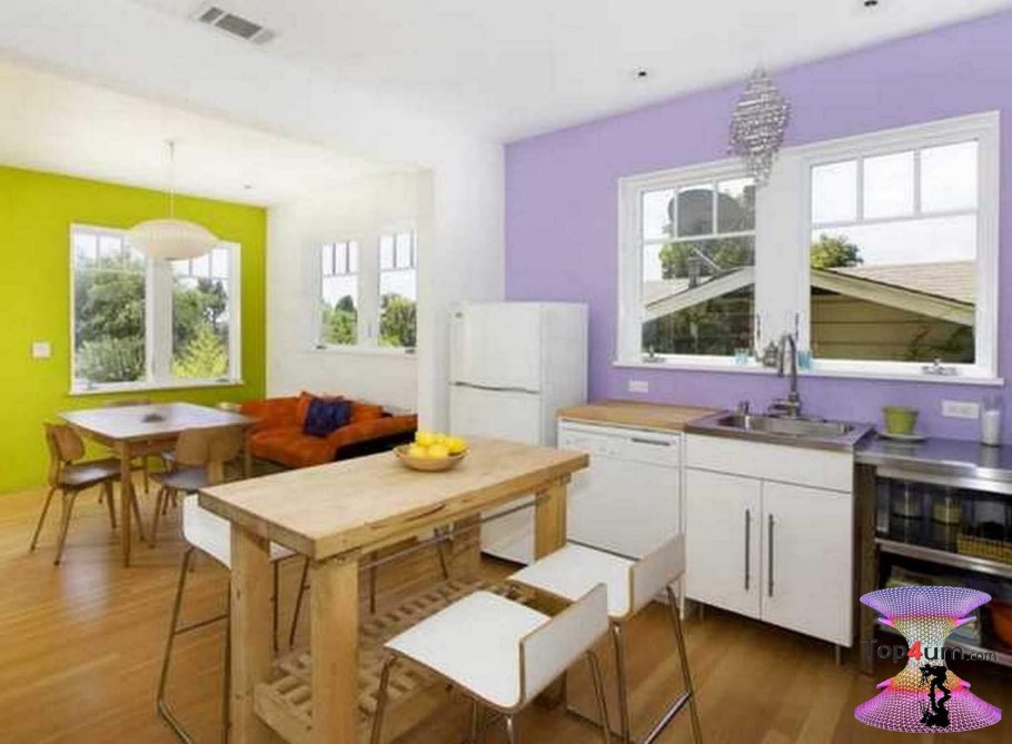 Крашеные стены в интерьере кухни