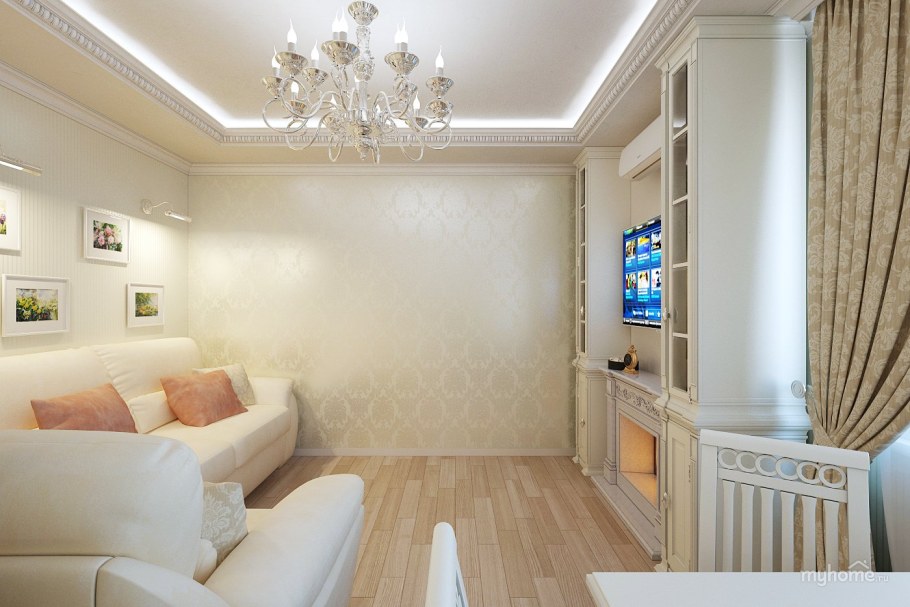 Светлая гостиная в классическом стиле