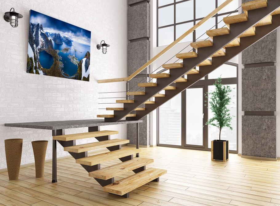 Лестница межэтажная металл дерево