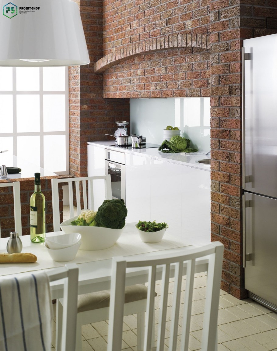 Плитка под кирпич в интерьере кухни