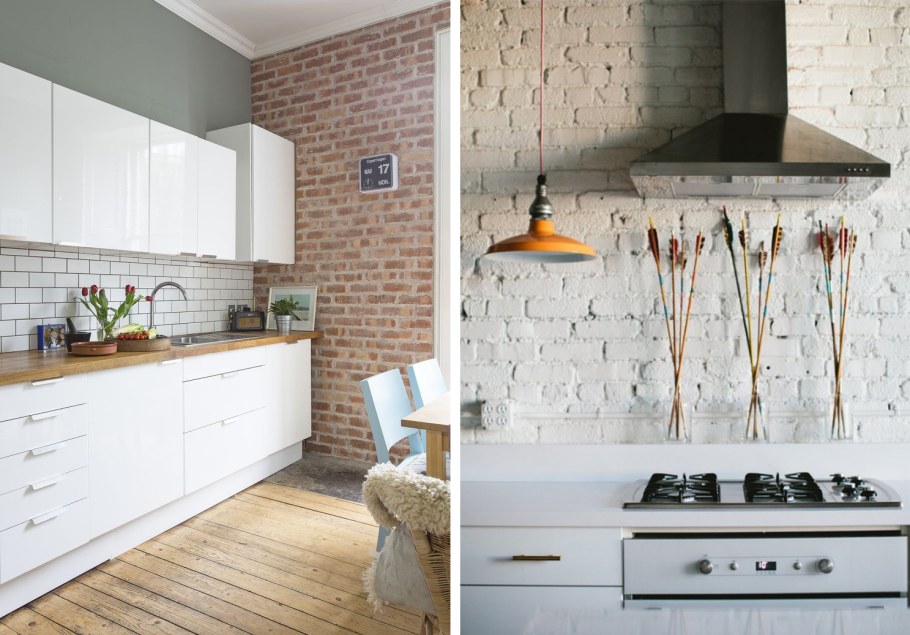 Кухня лофт с плиткой кабанчик белая