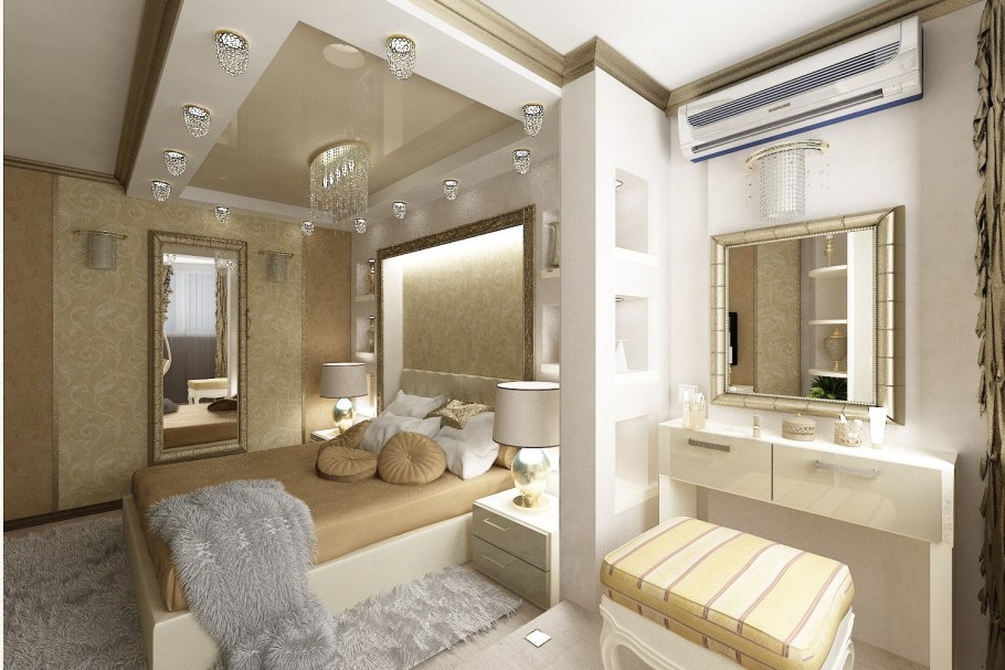 Прямоугольная спальня гостиная