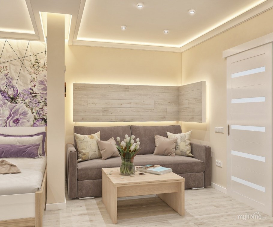 Интерьер гостиной совмещенной со спальней