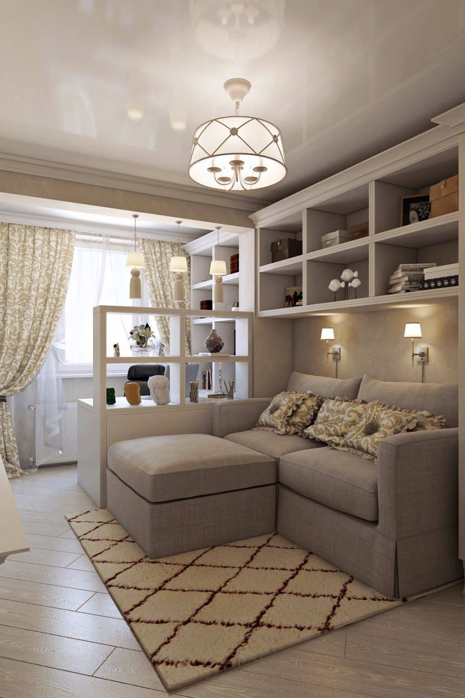 Спальня гостиная зонирование