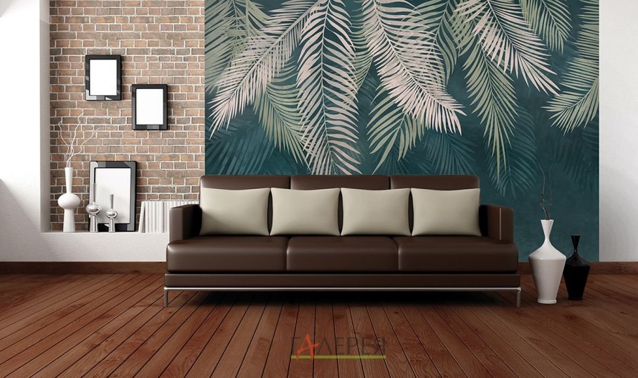 Обои с листьями в интерьере