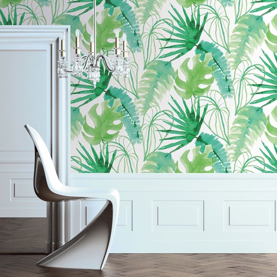 Листья на стене в интерьере