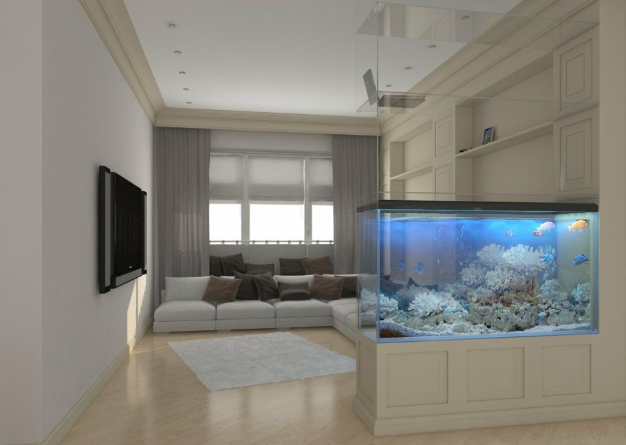 Аквариум в интерьере гостиной