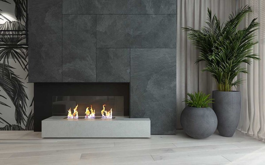 Серый камин в интерьере