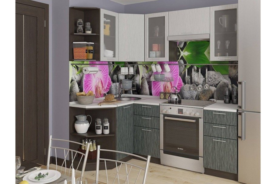 Угловая кухня Валерия-м-05 лайм глянец/венге