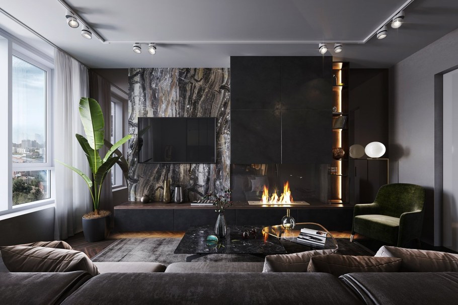 Гостиная в темных тонах