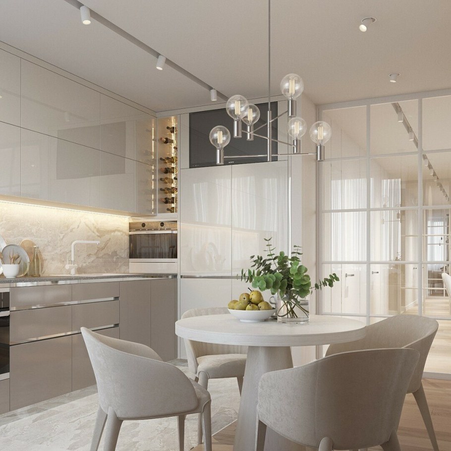 Кухня-гостиная в современном стиле светлая